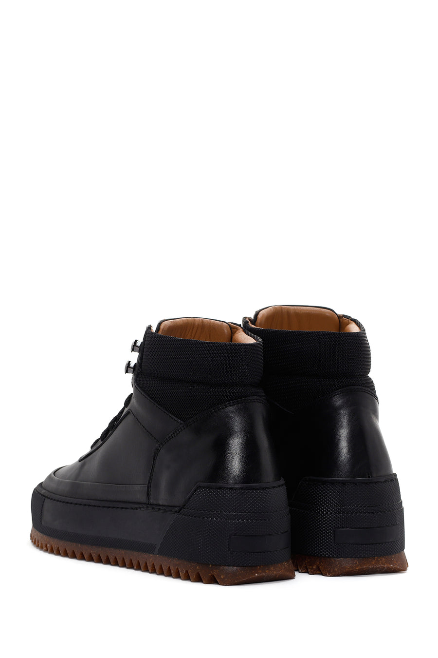 Men's Black Thick Soled Leather Sports Boots