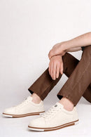 Erkek Beyaz Bağcıklı Deri Sneaker | Derimod