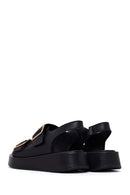 Woman Black Double-Buckle Thick-Soled Leather Comfort Sandals | Derimod