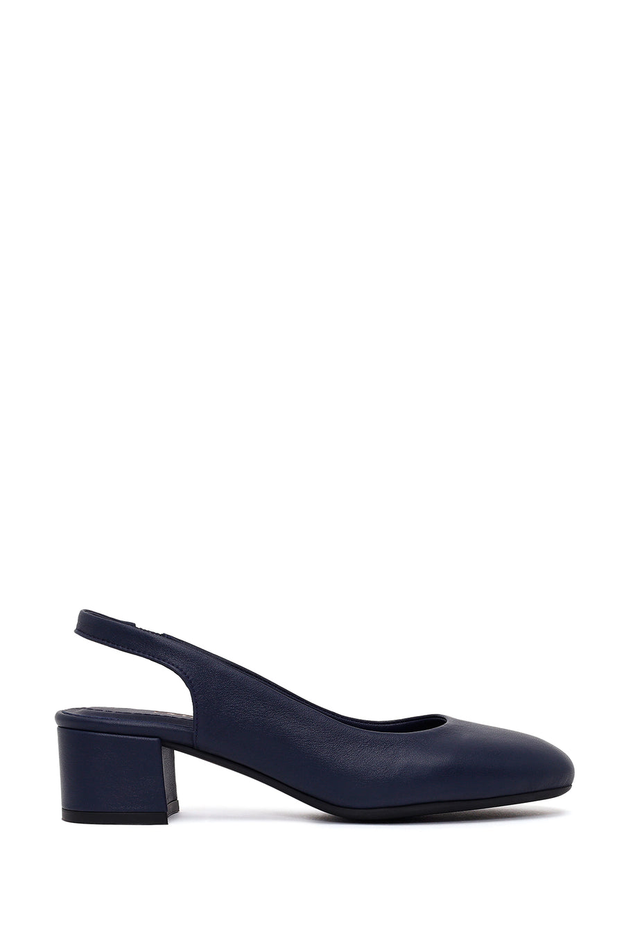 Derimod Flex Woman Navy Blue Backless Thick Short-Heeled Leather Shoes 26PFD140718 | Derimod