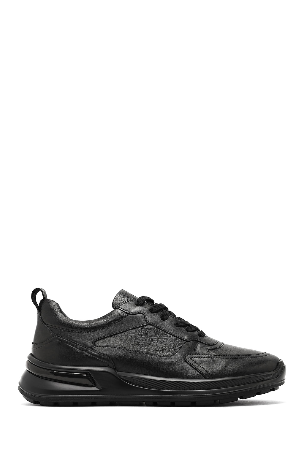 Erkek Siyah Bağcıklı Deri Sneaker