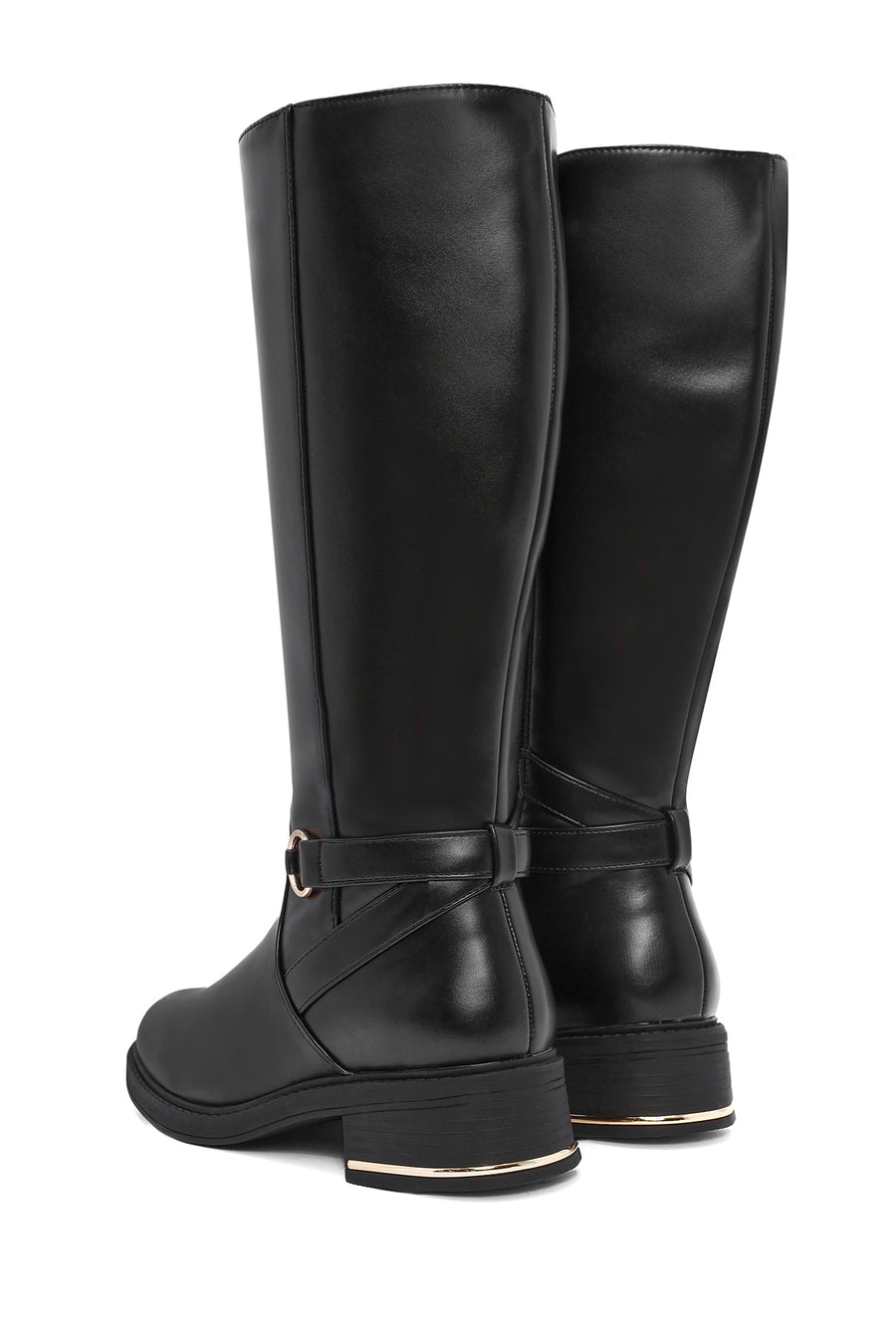 Woman Black Zip Closure Buckle Detailed Boots