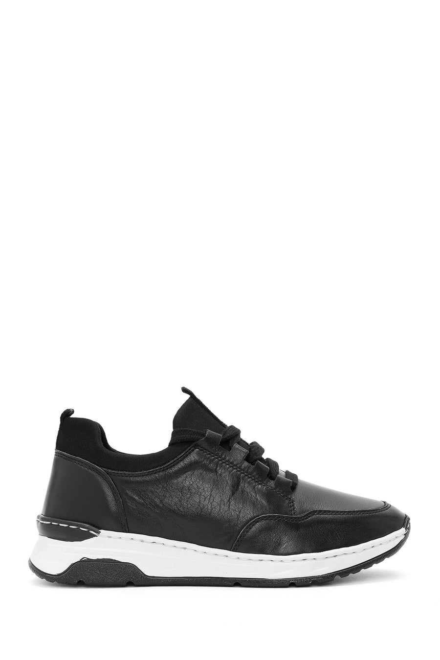 Kadın Siyah Bağcıklı Deri Sneaker 25AFD500718 | Derimod