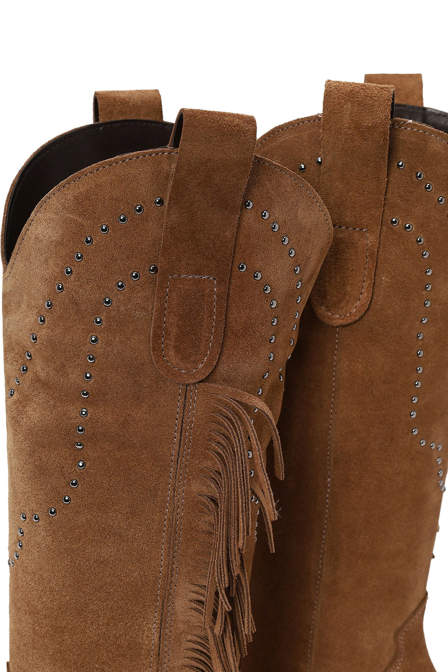 Woman Tan Fringed Chunky-Heeled Suede Cowboy Boots