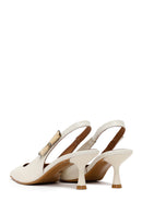 Woman Cream Backless Heeled Leather Shoes | Derimod