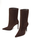 Woman Brown Short Thin-Heeled Suede Short Boots | Derimod