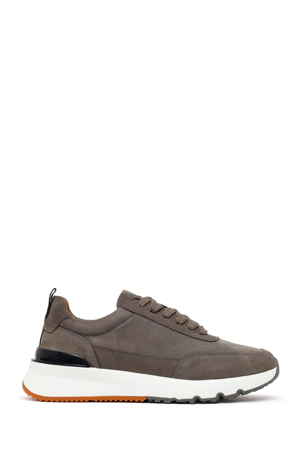 Erkek Gri Bağcıklı Kalın Tabanlı Nubuk Deri Casual Sneaker