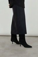 Woman Black Short Thin-Heeled Suede Short Boots | Derimod