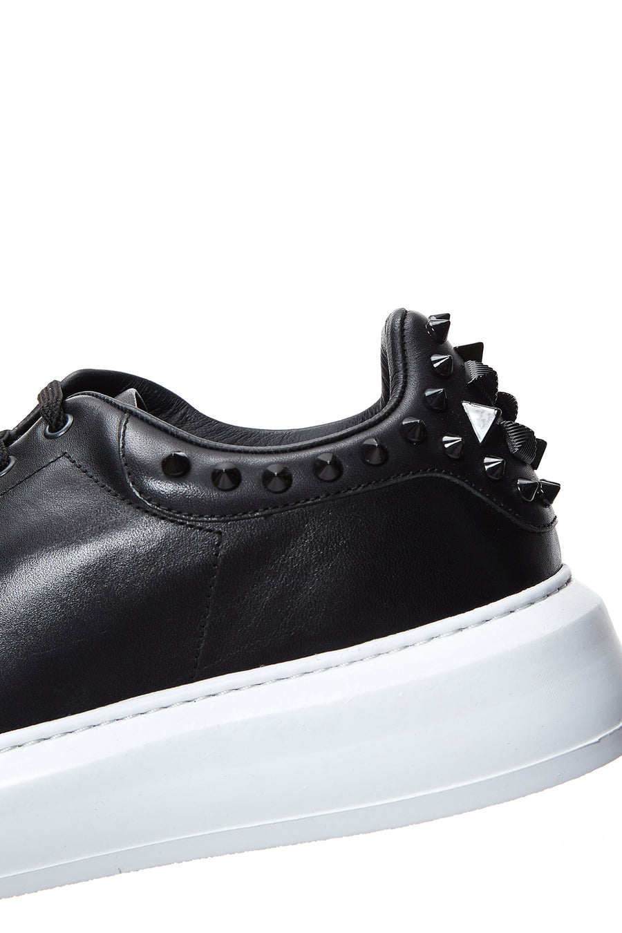 Men's Black Leather Studded Detailed Thick Soled Sneaker