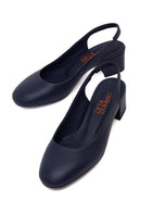 Derimod Flex Woman Navy Blue Backless Thick Short-Heeled Leather Shoes | Derimod