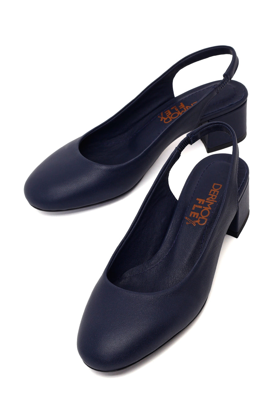 Derimod Flex Woman Navy Blue Backless Thick Short-Heeled Leather Shoes
