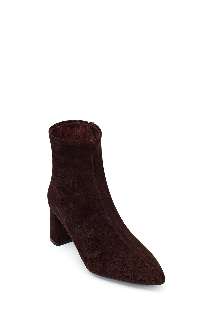Woman Brown Zip Closure Chunky-Heeled Suede Leather Boots