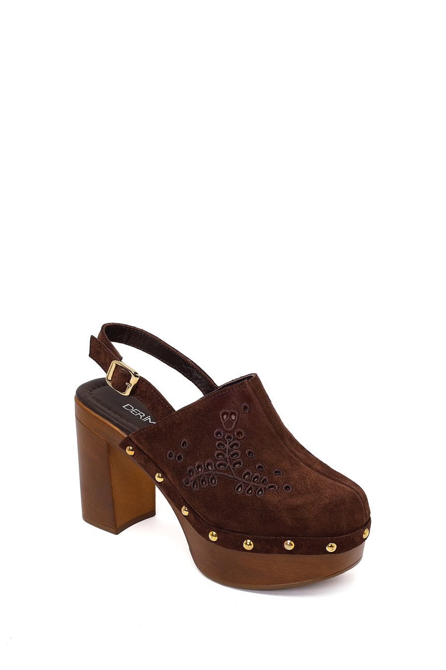 Woman Brown Ankle-Buckle Platform High Thick-Heeled Suede Sandal