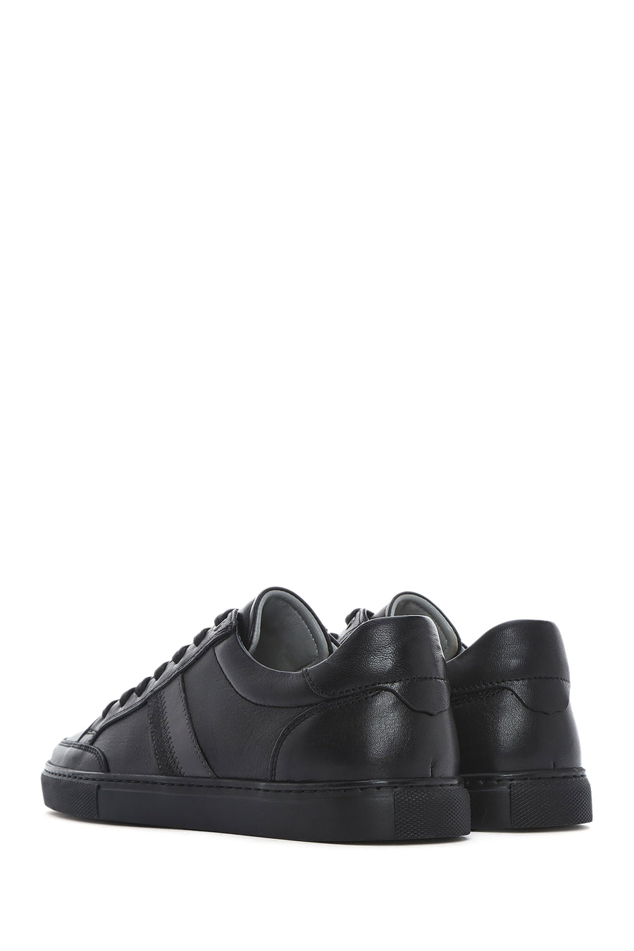 Erkek Siyah Bağcıklı Deri Sneaker