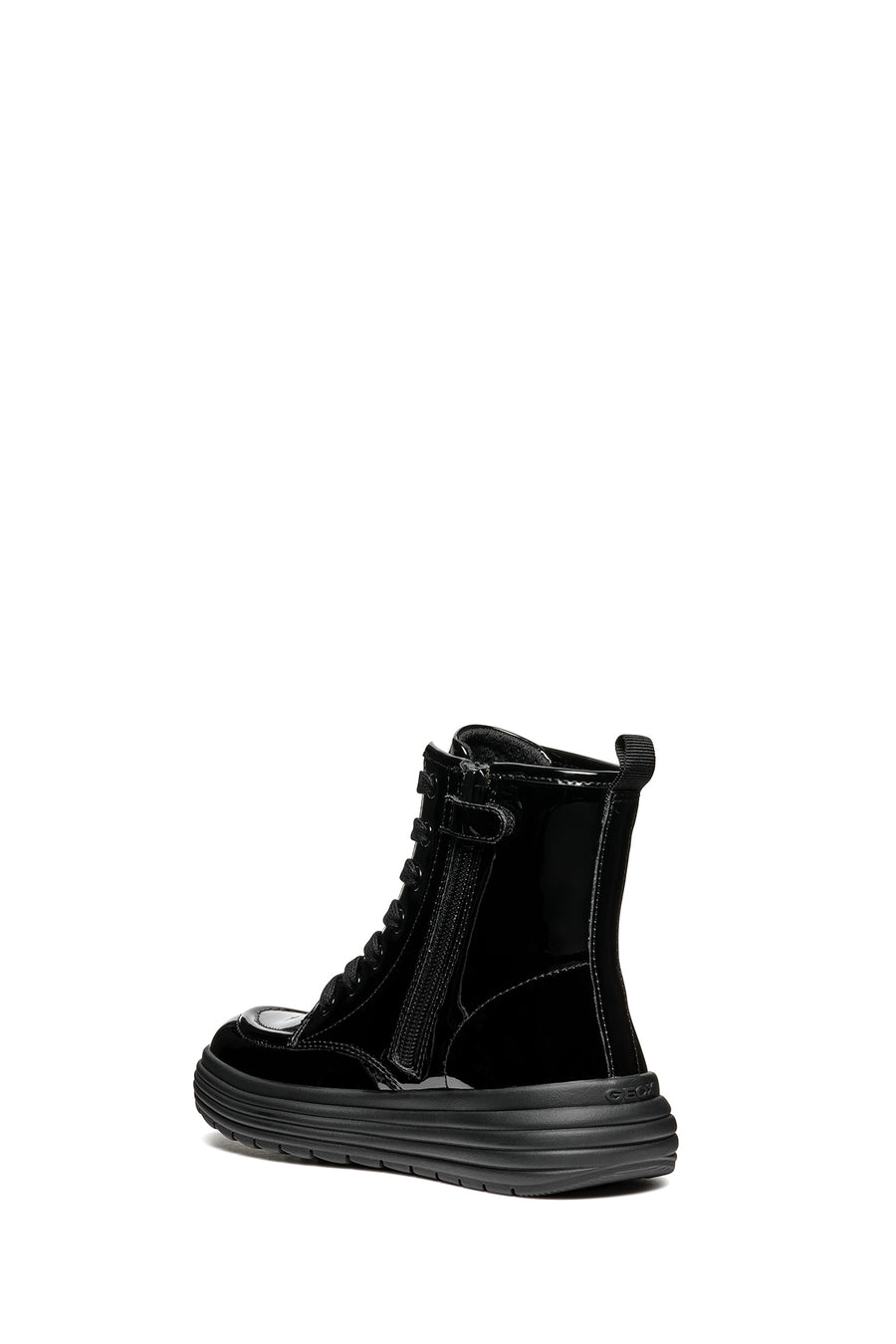 Geox Girls Black Phaolae Lace-Up Zipper Detailed Leather Combat Boots