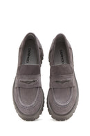 Kadın Gri Deri Süet Maskülen Loafer | Derimod