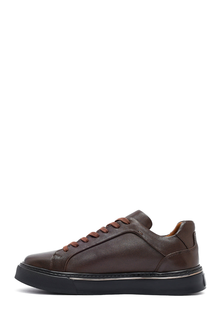 Men's Brown Lace-Up Thick-Soled Leather Sneakers