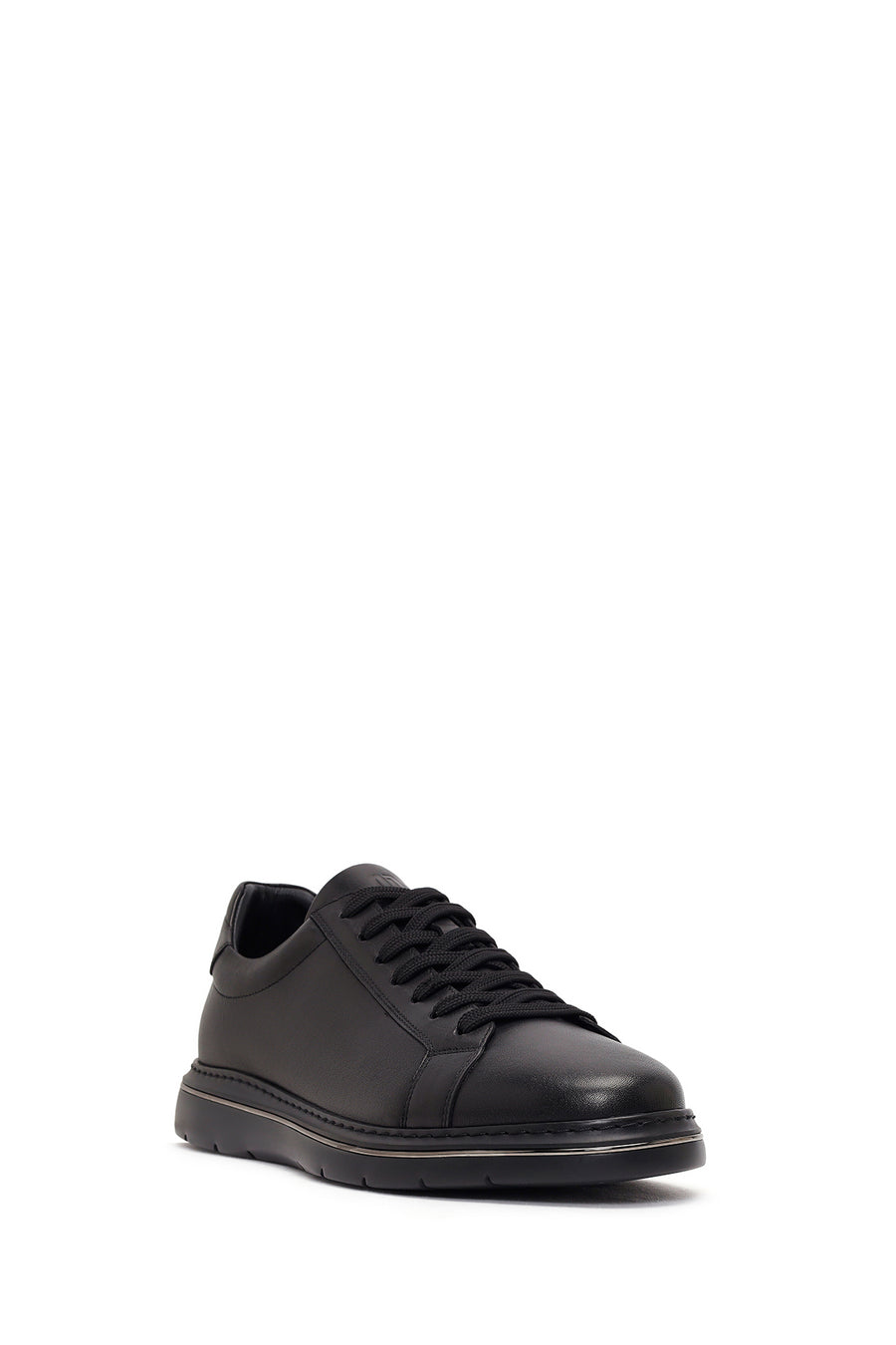 Erkek Siyah Bağcıklı Deri Sneaker