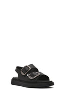 Women's Black Thick Soled Leather Comfort Sandals | Derimod