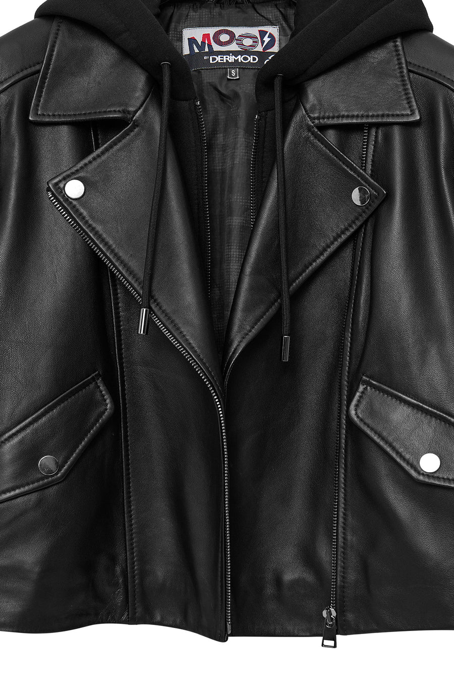 Smart Women's Black Hooded Biker Leather Jacket