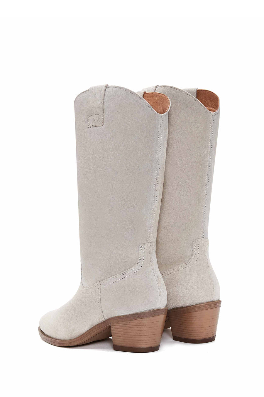 Women's Beige Suede Leather Heeled Cowboy Boots