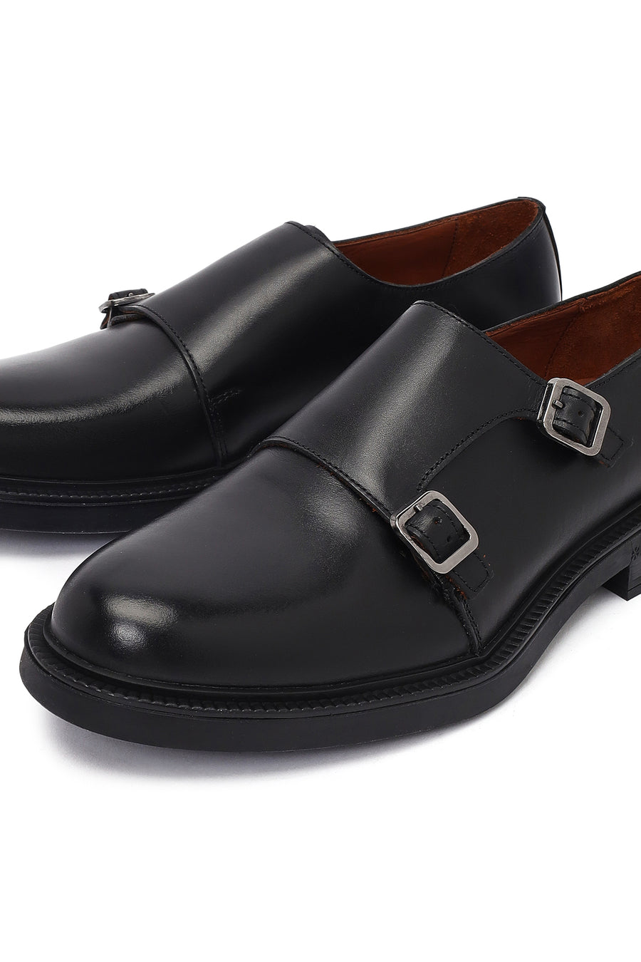 Men's Black Buckle Leather Casual Shoes