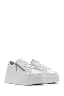 Women's White Thick-Soled Side Zipper Lace-Up Leather Sneakers | Derimod