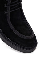 Woman Black Lace-Up Thick-Soled Suede Boots | Derimod