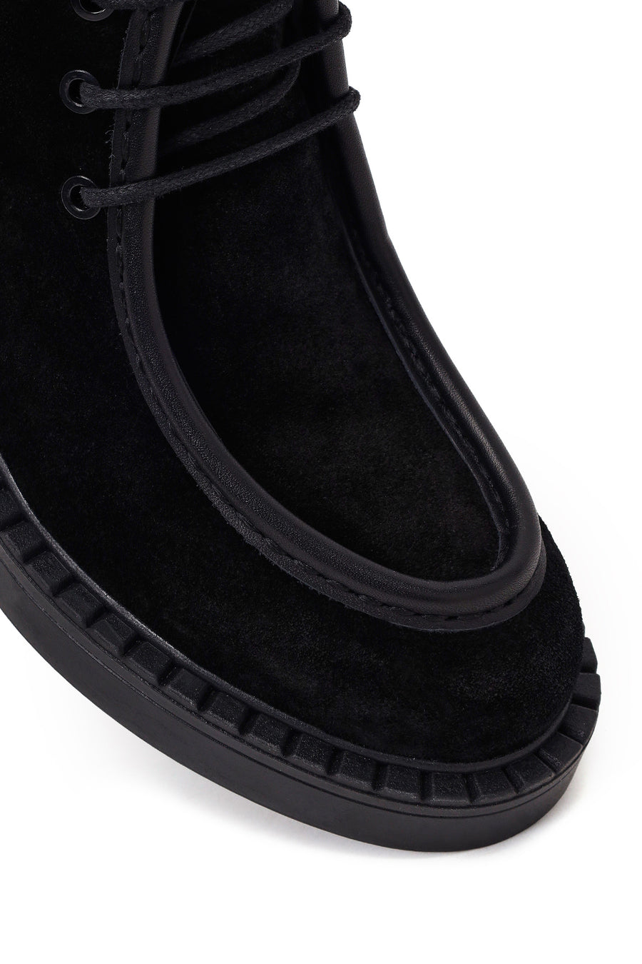 Woman Black Lace-Up Thick-Soled Suede Boots