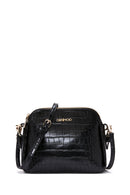 Women's Black Long Strap Crocodile Patterned Crossbody Bag | Derimod