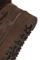 Woman Brown Thick-Soled Fur-Detail Suede Teddy Boots | Derimod