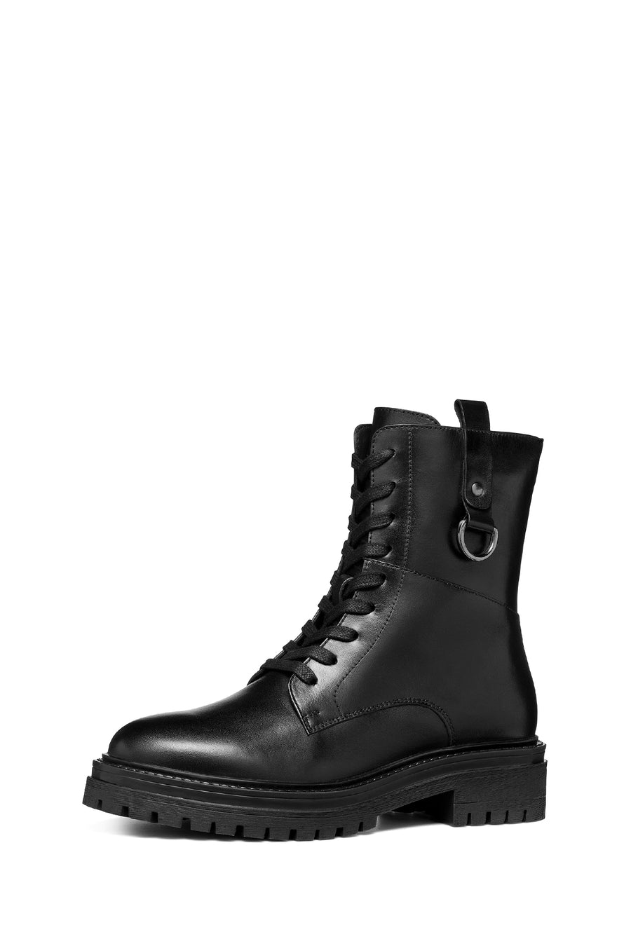 Geox Women's Black Iridea Lace-Up Leather Combat Boots