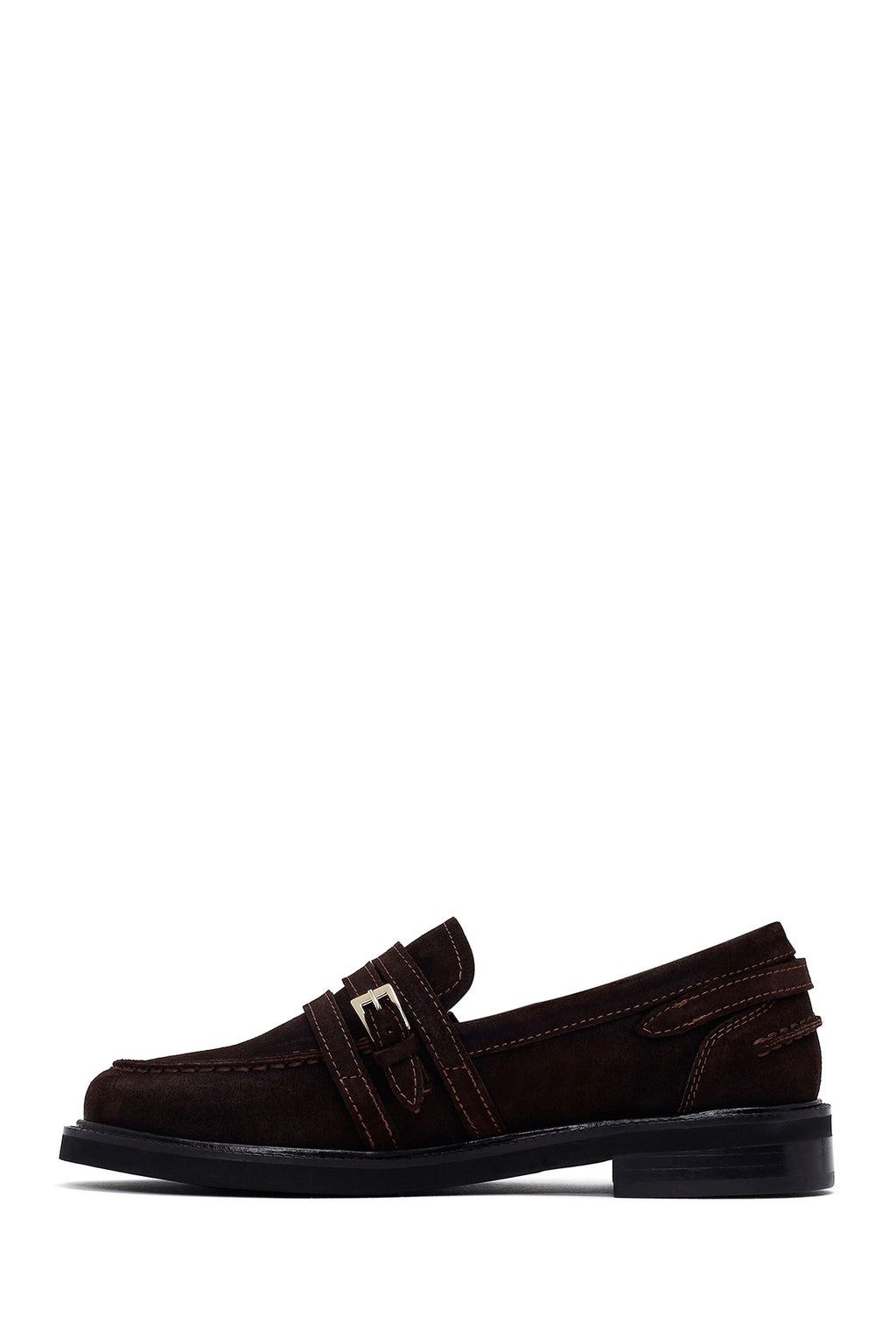 Kadın Kahverengi Tokalı Süet Deri Maskülen Loafer
