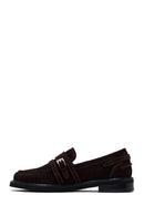Woman Brown Buckled Suede Masculine Loafer | Derimod