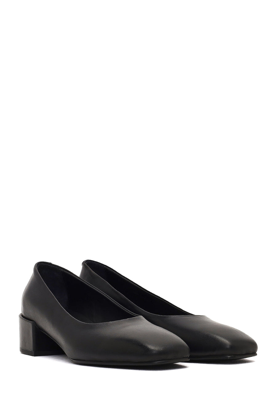Women's Black Thick Short Heel Leather Shoe